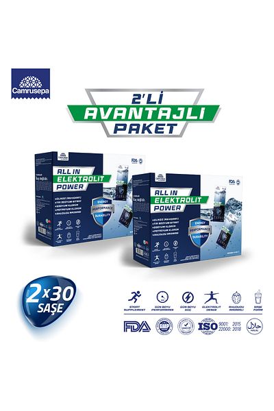Camrusepa All in Electrolyte Power - Advantageous Pack of 2 - (2X30 Saches) Raspberry Flavored