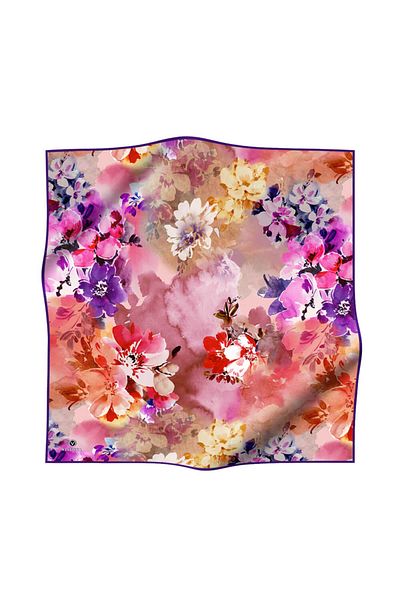 Vissona 100% Twill Silk Floral Pattern Μωβ Χρώμα 90x90 Φουλάρι Σχήμα Ραπτικής: Ράψιμο στο χέρι