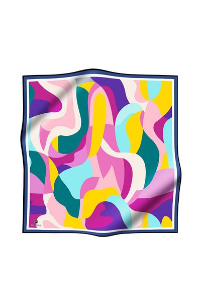 Vissona 100% Twill Silk Geometric Patterned Pink - Petrol Green Χρώμα 90x90 Σχήμα ραψίματος κασκόλ: Ράψιμο στο χέρι