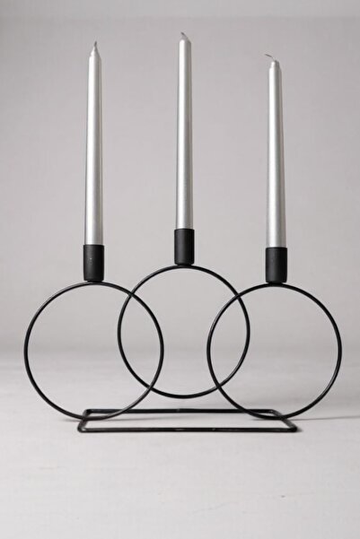 Ahlat Store Siyah Şamdan Mumluk Metal 3 Gözlü Yuvarlak Halka Mumluk Ev Dekorasyon, Şamdan Mumluk