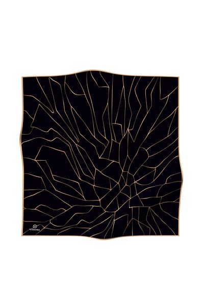 Vissona 100% Twill Silk Line με μοτίβο μαύρο - Χρυσό χρώμα 90x90 Σχήμα ραπτικής κασκόλ: Ράψιμο στο χέρι