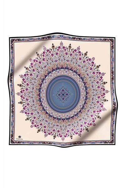 Vissona 100% Twill Silk Shawl με σχέδιο Indigo Χρώμα 90x90 Σχήμα ραπτικής κασκόλ: Ράψιμο στο χέρι