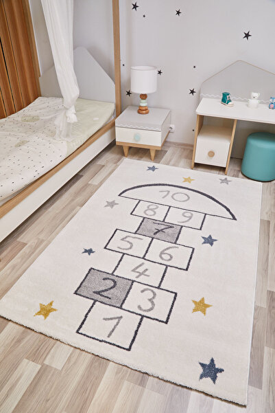 Home Kids Seksek Desenli Beyaz Yumuşak Antialerjik Tozumaz Bebek Odası Halısı
