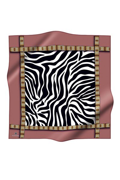 Vissona 100% Twill Silk Zebra Pattern Powder - Χρυσό Χρώμα 90x90 Φουλάρι Σχήμα Ραπτικής: Ράψιμο στο χέρι