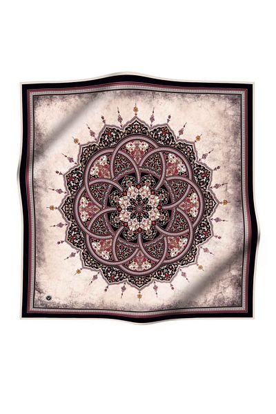 Vissona Twill Silk Shawl - Μοτίβο Μαύρο-Βουργουνδίας 90x90 Φουλάρι Ράψιμο Χειροποίητο