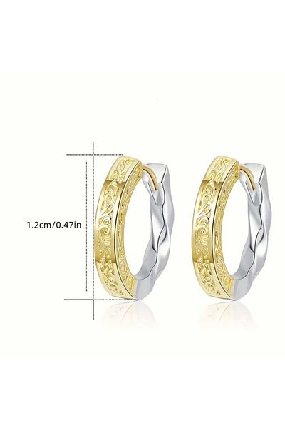 ACAR TAKI Men's Gold+Black Color, Patterned Steel Hhoop Earring Acr5502