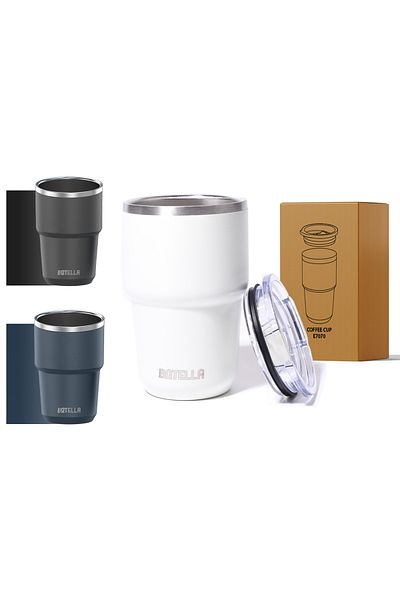 Botella Stackable Coffee Set - Compact, Spill-proof Stainless Steel Travel Mug 240ml , Off White