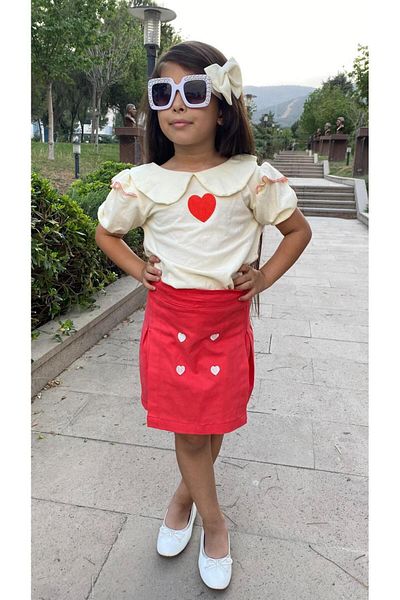 Çamur Kids - Heart Embroidery Skirt Suit