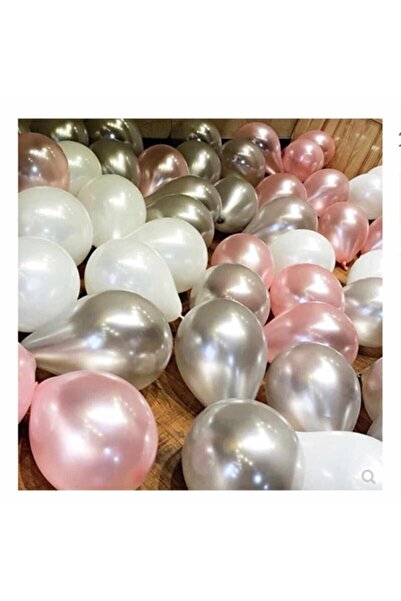 Deniz Party Store Çok Renkli 12 " Inç 25 Adet Metalik Pembe , Beyaz Ve Gri Balon