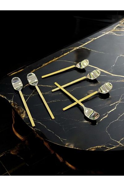 Tiamo 12 Pack Mios Stainless Steel and Gold Plated - Tea Spoon Handle Gold