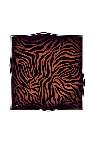 Vissona Μαύρο και μαύρο μεταξωτό φουλάρι με σχέδιο Zebra - 100% Twill, 90x90, Ράψιμο στο χέρι