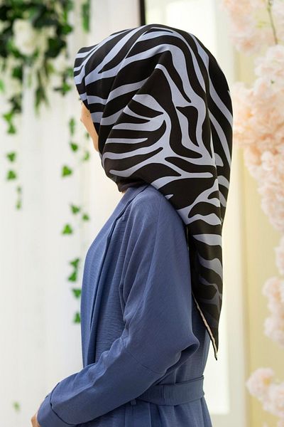 Vissona Μαύρο μαντήλι Indigo με μοτίβο ζέβρας - 100% Twill, 90x90, Ράψιμο στο χέρι