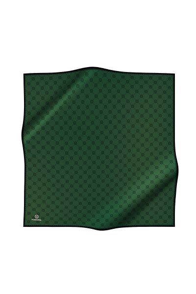 Vissona Twill Silk Monogram Pattern 100% Emerald Green Ράψιμο στο χέρι 90x90 Σχήμα Ραπτικής Κασκόλ