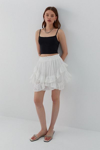MARKALİSTE Ruffled Shorts Mini Skirt Ecru