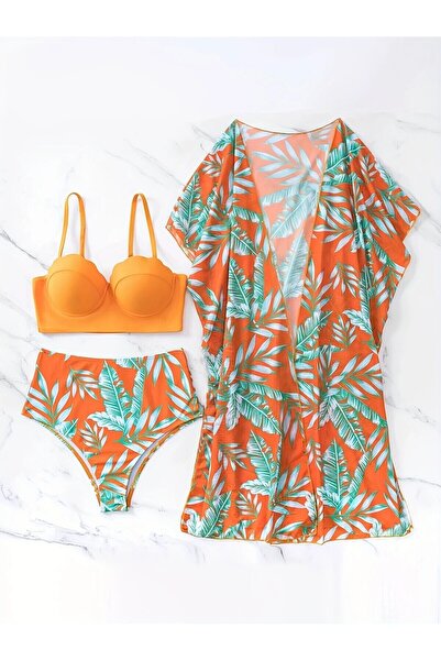 LORE MİEL 3 Parçalı Tropikal Desenli Bikini Seti