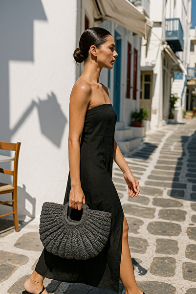 Luminos Butik Μαύρη Χειροποίητη Ψάθινη Τσάντα 22x47 εκ. CNT1052