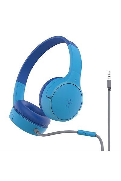 Belkin سماعات ساوند فورم ميني سلكية للأطفال (AUD004) - سماعة أذن زرقاء آمنة بمستوى صوت محدود