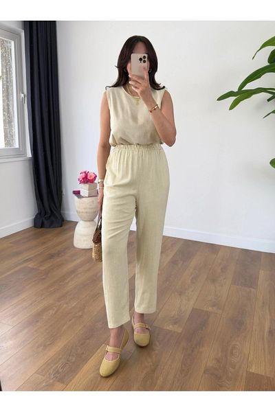 My Blog Yellow Necklace Blouse Trousers Set - 8757