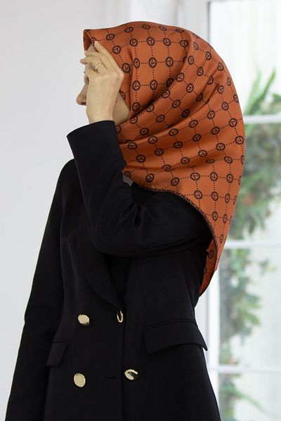 Vissona Μαύρο και μαύρο μονόγραμμα με μοτίβο 100% Twill Silk Scarf - 90x90 Σχήμα Ραφής