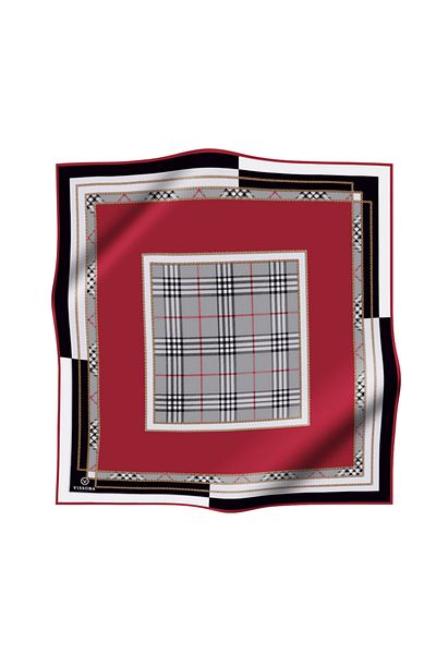 Vissona Κασκόλ μπορντό μεταξωτό καρό με σχέδιο Twill - 90x90, Σχήμα ραπτικής: Ράψιμο στο χέρι