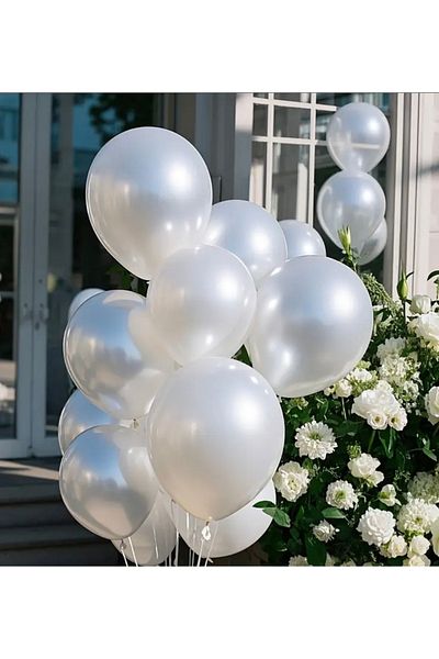 Deniz Party Store White Metallic Latex Balloon 10 Pieces Pearl White