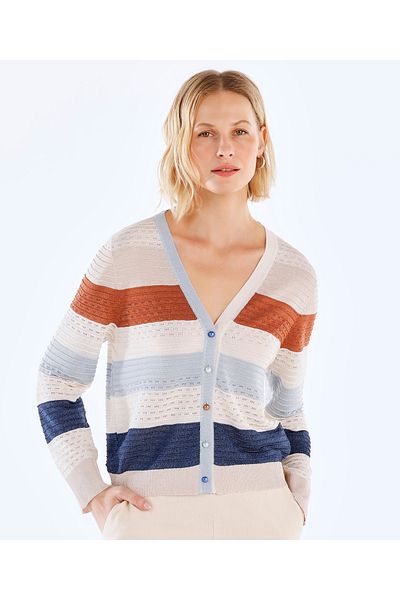 Yargıcı V-Neck Color Blocked Cardigan