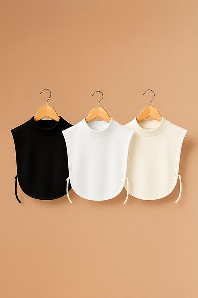 BEYAZ DÜŞ Bey-azdüş Fular pentru gât hijab 3 piese Negru Alb Cremă Simit Fular pentru gât Model simplu