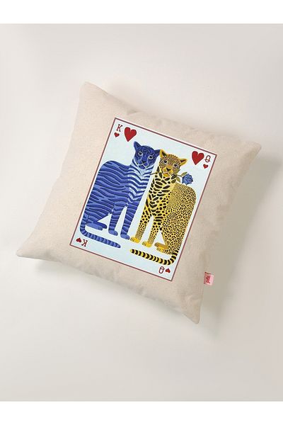 Galia Tasarım Spade Fly Leopard Linen Print Throw Pillow Pillow Case