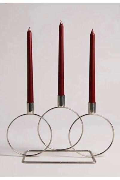 Ahlat Store Gümüş Şamdan Mumluk Metal 3 Gözlü Yuvarlak Halka Mumluk Ev Dekora...