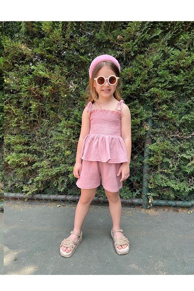 My Kids Wear Girl's Suit with Muslin Fabric Shorts