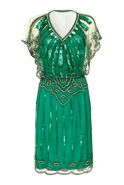 GATSBYLADY LONDON Angel Sleeve Plus Size Flapper Dress in Emerald Green