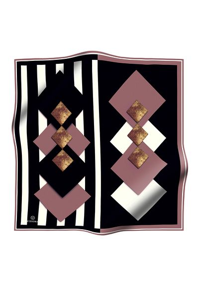 Vissona 100% Twill Silk Tile Pattern Powder - Μαύρο Χρώμα 90x90 Φουλάρι Σχήμα Ραπτικής: Ράψιμο στο χέρι