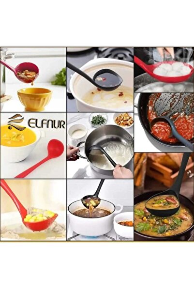 elfnur 1Pc Hard Tip Heat Resistant Fireproof Non-Stick Pan Non-Scratch Silicone Food Ladle
