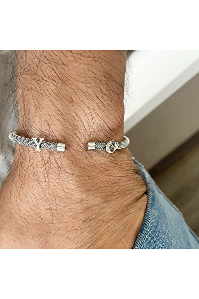 simurg jewellery Gümüş Harfli VE Ayyıldız Sembollü Beyaz Çelik Bileklik