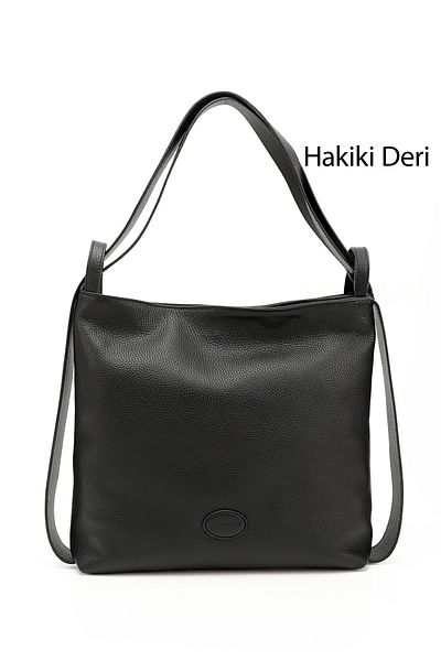 GÖNDERİ(R) BLACK FLOTER Gön Platinum Genuine Leather Large Size Women's Shoulder And Backpack B7740