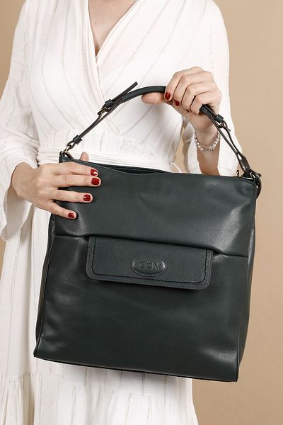 GÖNDERİ(R) KHAKI ANTIQUE Gön Platinum Genuine Leather Large Size Women's Shoulder and Hand Bag B7081