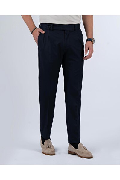 TerziAdemAltun Ιταλικό παντελόνι με πλισέ μπλε ναυτικό ύφασμα T10801