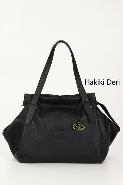 GÖNDERİ(R) BLACK FLOTER Gön Platinum Genuine Leather Large Size Women's Shoulder And Hand Bag B6537