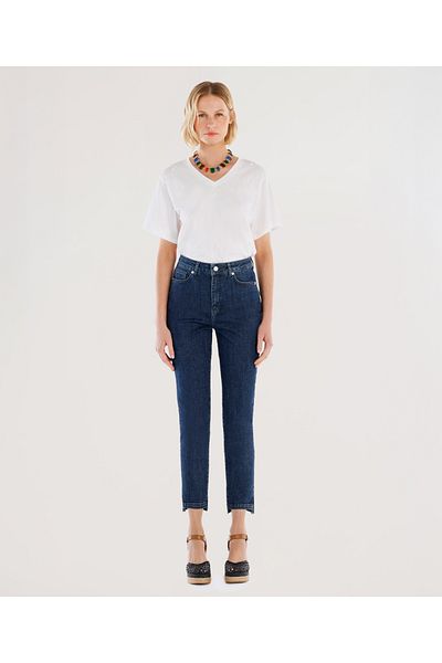 Yargıcı Pantaloni din denim cu talie normală, cu fantă în picioare