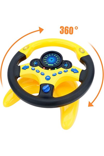 indiggo Interactive Steering Wheel for Kids Driving Simulator, Sounds, Lights, 360°, Suction Cups, Yellow/Black, 3 Years