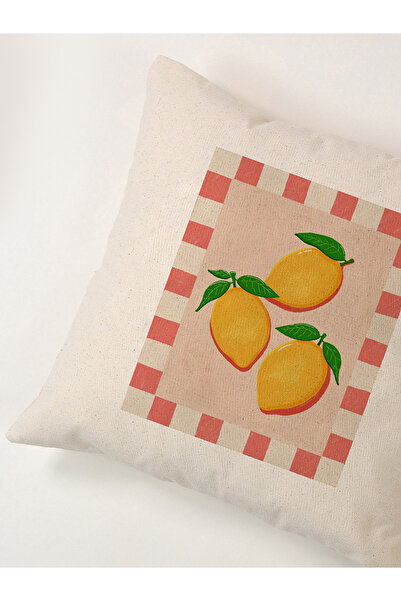 Galia Tasarım Positano - Lemon Patterned Linen Pillow Case 45X45 cm