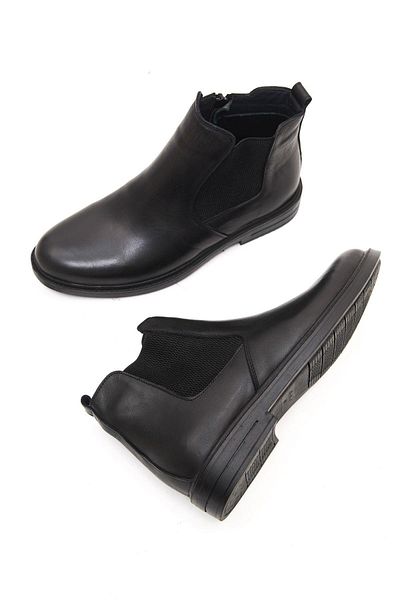Mubiano Mbzyn2305-s Black Genuine Leather Rubber Detailed Zippered Men's Boots & Chelsea