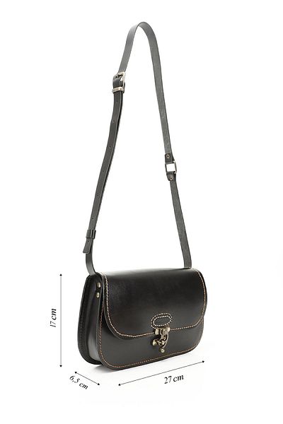 GÖNDERİ(R) Women / Girls Black Vaketa Genuine Leather Shoulder and Messenger Bag