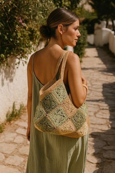 Luminos Butik حقيبة محبوكة مصنوعة يدوياً – حقيبة نسائية من القش مقاس 30x47 سم