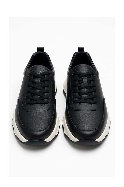 Morven Men's Black Leather Thick Soled Sneaker Shoes
