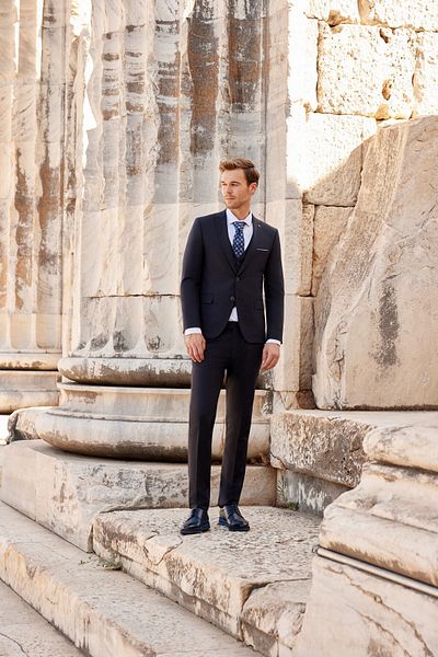 Morven Navy Blue 6 Drop Slim Fit pánský oblek – vesta a žakár