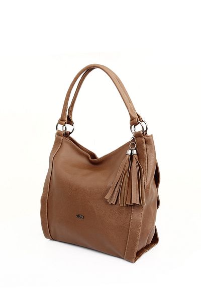 GÖNDERİ(R) Tan Gön Large Size Women's Tassel Shoulder Bag B5602