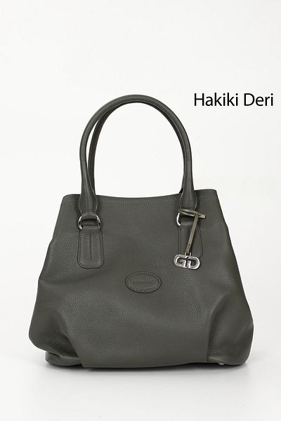 GÖNDERİ(R) KHAKI FLOTER Gön Platinum Genuine Leather Large Size Women's Shoulder and Hand Bag B8392