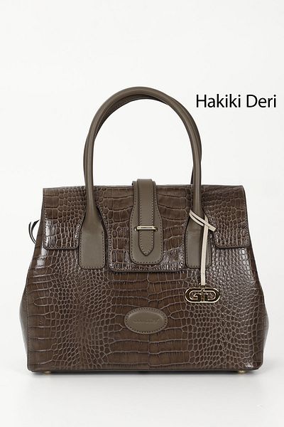 GÖNDERİ(R) DARK MINK KRACO Gön Platinum Genuine Leather Large Size Women's Shoulder and Hand Bag B8384