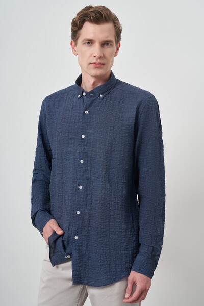 Morven Cămașă pentru bărbați, albastru bleumarin, din bumbac, slim fit, cu gu...